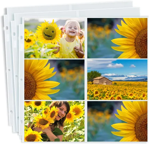 Dunwell Páginas de repuesto para álbum de fotos de 12 x 12 pulgadas (paisaje de 4 x 6, paquete de 25) con capacidad para 300 fotos de 4 x 6