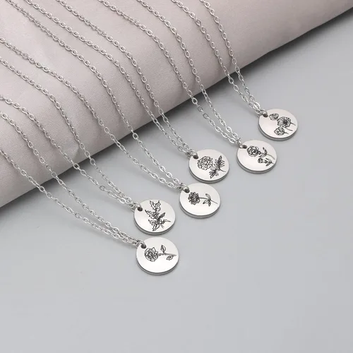 Miniatura 4 de Collar con colgante de flor del mes de nacimiento, chapado en oro de 18 quilates, delicado y sencillo mes de nacimiento, colgante de disco floral