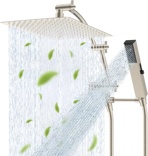 Miniatura 25 de Hibbent Cabezal de ducha de lluvia de 10 pulg. de metal completo con certificación CUPC, juego de cabezal de ducha doble, varita de ducha de mano