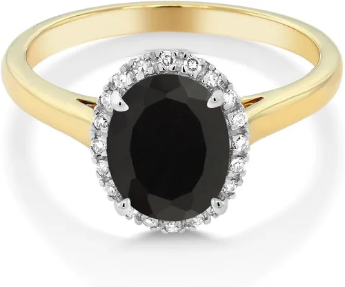 Miniatura 30 de Gem Stone King Anillo de compromiso ovalado de oro amarillo de 10 quilates con piedra natal y halo de diamantes Ovalado de 0.354 x 0.276 in