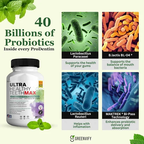 Miniatura 8 de Suplemento probiótico Ultra Healthy Teeth Max, 40 mil millones de UFC, 60 cápsulas, fórmula avanzada de salud bucal (5)
