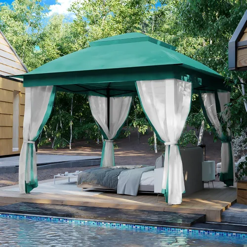 Miniatura 14 de Joyside Cenador desplegable de 11 x 11 pies para patio con paredes laterales y mosquitera, tienda de campaña para exteriores para bodas (beige)