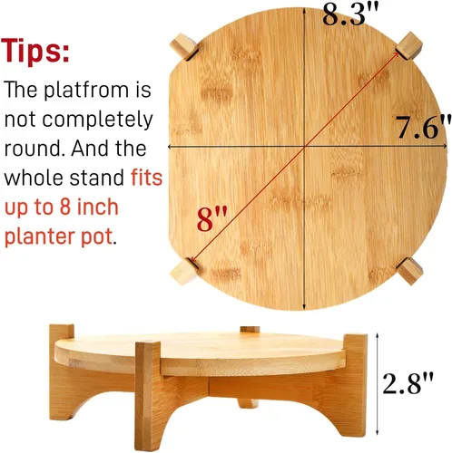 Miniatura 2 de Pumtus Paquete de 2 soportes pequeños para plantas, soporte de madera para macetas de interior, soporte desmontable de bambú para macetas