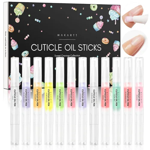 Makartt Lápiz de aceite para cutículas, cuidado de uñas: 12 piezas de reparación y suavizante con vitamina E, kit de crema hidratante para uñas