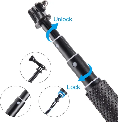 Miniatura 6 de Extensión corta de 19 pulgadas, mango compacto, mango compacto, ajustable, impermeable, monopié compatible con GoPro Hero 13, 12, 11, 10, 9, 8, 7