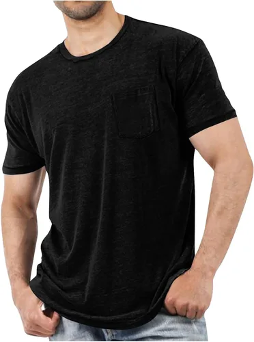 Miniatura 9 de Camisetas de manga corta para hombre con bolsillo en el pecho, color sólido, cuello redondo, suave, cómoda, para verano, camiseta atlética