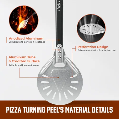 Miniatura 2 de BIG HORN OUTDOORS Pela de pizza – Pela de torneado de pizza de 7 pulgadas con aluminio anodizado antiadherente para torneado y horneado sin