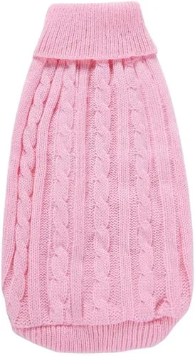 Miniatura 4 de Suéter para perro, cálido y suave, mediano (pecho 16-18 pulgadas), rosa, cuello alto clásico, lavable a máquina, invierno, unisex, sólido
