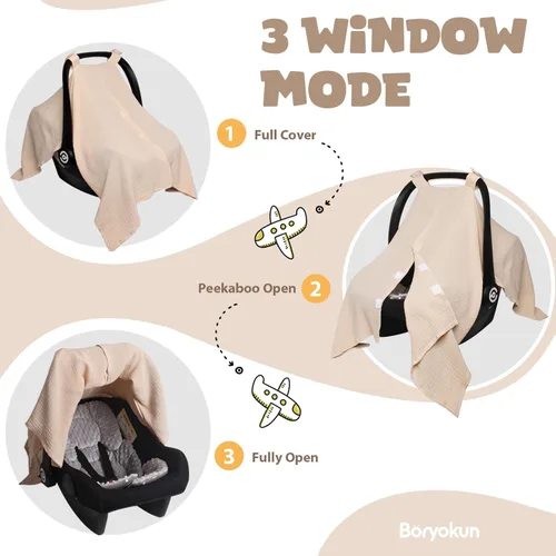 Miniatura 2 de Peekaboo - Funda de asiento de automóvil para bebé, cubierta de asiento de automóvil de muselina para bebé, unisex, grande, ajuste universal, Trigo