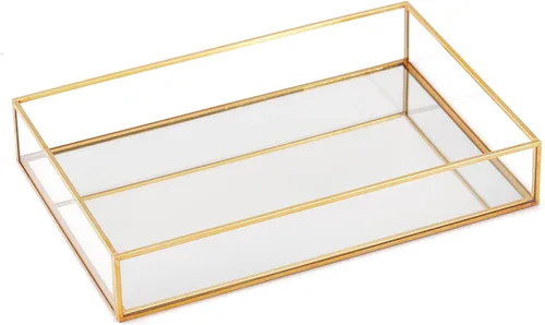 Bandeja decorativa de espejo dorado, bandeja organizadora de perfumes, bandeja de tocador, almacenamiento de cosméticos para baño, dormitorio, metal