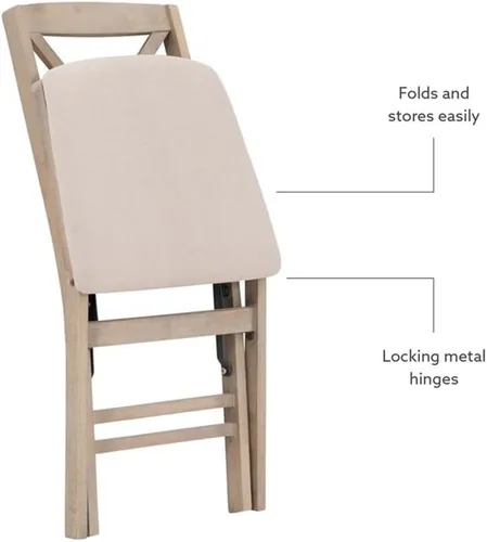 Miniatura 10 de MAKLAINE Juego de dos sillas plegables X-Back, asiento acolchado en madera blanqueada