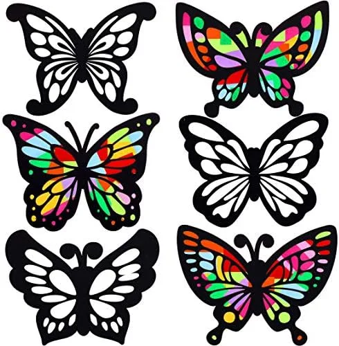 Outus Atrapasoles de mariposa con efecto de vitral, 6 tipos para ventana, arte, aula, manualidades, fiesta, viaje, 6.3 x 4.3 pulgadas con papel de