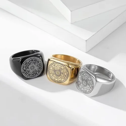 Miniatura 2 de Sellos de los siete arcángeles anillos de Cabalá de Salomón anillo hexagonal de acero inoxidable triángulo de estrella de David anillo de amuleto