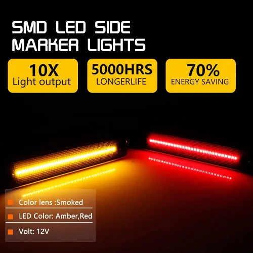 Miniatura 3 de Juego de 4 lámparas LED ámbar y rojo completamente ahumadas compatibles con Ford E100 E150 E250 E350 F100 F100 F150 F250 F350 F350 F500 Reemplazar