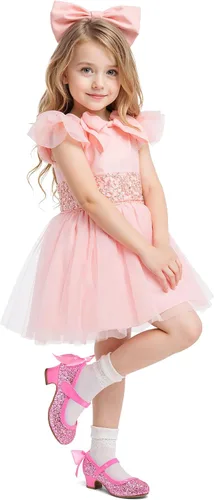 Miniatura 2 de K KomForme Zapatos de vestir para niñas con purpurina Mary Jane tipo pump con lazo, tacón bajo para fiestas y bodas, zapatos de princesa
