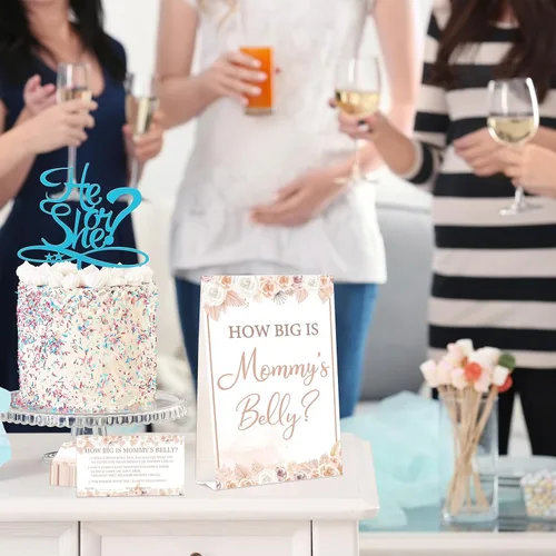 Miniatura 5 de 64 juegos de Guess Baby Shower incluyen How Big is Mommy's Belly Sign 50 tarjetas de adivinanzas, 10 lápices, 3 cintas métricas para medir