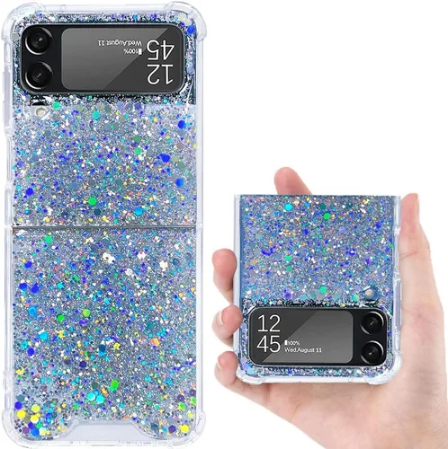 Miniatura 15 de Funda para Samsung Galaxy Z Flip 3 con purpurina, bonita funda transparente con diseño, brillante, reflectante, con destellos, cubierta de teléfono