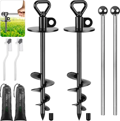 Miniatura 11 de SELEWARE Estaca de amarre para perro al aire libre, anclaje antióxido para perros grandes de hasta 220 libras, estaca giratoria gratuita para Negro C