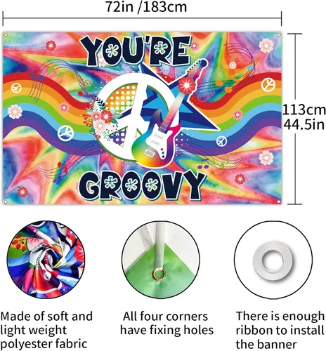 Miniatura 2 de You're Groovy - Telones de fondo para fotografía de fiesta de los años 60, decoración de pared, fondos para fotos, arco iris, tema hippie