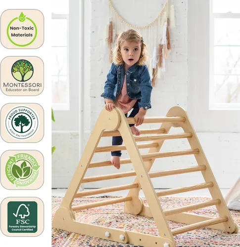 Miniatura 6 de Little Partners Learn 'N Climb Triángulo de escalada de madera plegable, gimnasio de escalada de madera para niños pequeños, escalador triangular