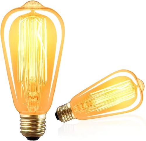 LUXON Edison Bombillas incandescentes de estilo vintage antiguo, regulables ámbar cálido, base E26 de 60 W para aplique de pared, paquete de 2