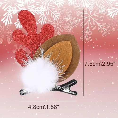 Miniatura 2 de Boobeen Pinza de Pelo Navideña - 2 Pares Lindas Orejas de Reno, Accesorio de Pelo con Cuernos, Diadema, Pasador para Fiesta de Navidad