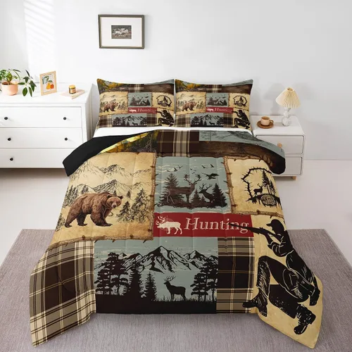 Miniatura 41 de Inserto de edredón retro de cabaña para niños, juego de edredón de retazos a cuadros para niños, adolescentes y adultos, juego de ropa de cama