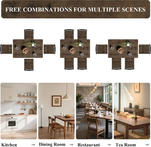 Miniatura 3 de Juego de mesa de comedor de 5 piezas, moderna mesa de cocina de metal y madera con 4 sillas, juegos de mesa de comedor para espacios pequeños