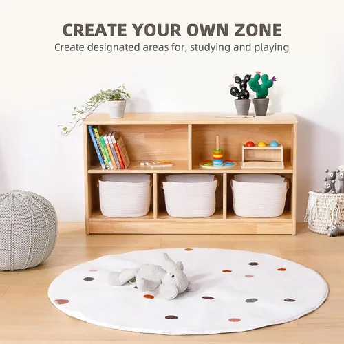 Miniatura 4 de OOOK Estante Montessori de Madera de Caucho con 5 Compartimentos, 43.3" de Largo, Organizadores y Almacenamiento de Juguetes de 2 Niveles, Gabinete