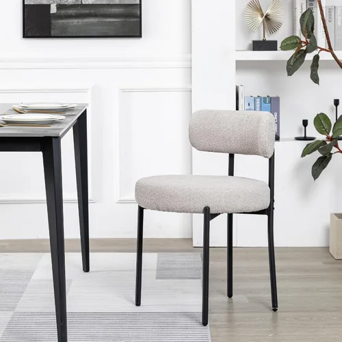 Miniatura 13 de DYHOME - Juego de 2 sillas de comedor de bouclé negro, sillas de cocina modernas de mediados de siglo con respaldo curvo y patas de metal, sillas