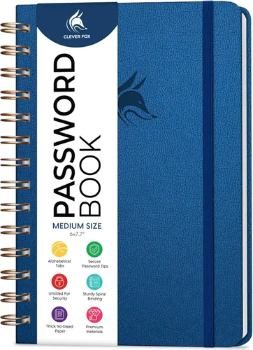 Miniatura 31 de Clever Fox Libro de Contraseñas en Espiral – Organizador de Direcciones de Internet y Contraseñas con Pestañas Alfabéticas Laminadas – Diario Negro