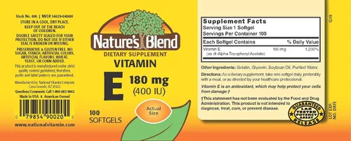 Miniatura 2 de Nature's Blend Vitamina E 400Iu Cápsulas 100 Ct