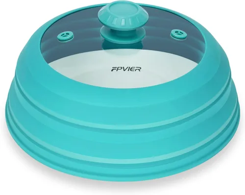 Miniatura 10 de FPVIER Cubierta plegable para salpicaduras de microondas - Tapa ventilada de silicona y vidrio con mango de fácil agarre, se ajusta a platos