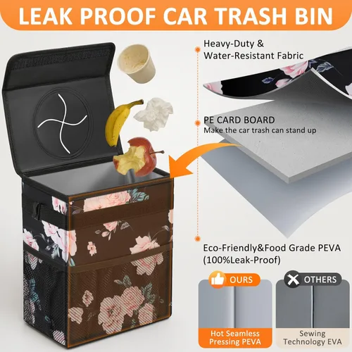 Miniatura 3 de Vankor Papelera para coche de 3 galones con tapa, bolsa de basura colgante impermeable para vehículos, papeleras para automóviles a prueba de fugas