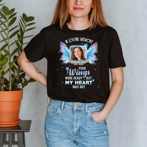 Miniatura 4 de in Loving Memory Family Loss - Camiseta de regalo conmemorativa personalizada para carga de fotos, camiseta R.I.P., Rest in Peace, camiseta