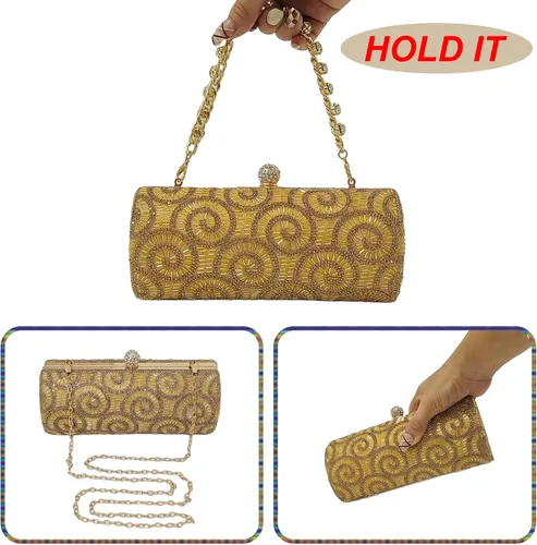 Miniatura 4 de Novedosos bolsos cilíndricos para mujer, bolso de noche para fiesta, bolso de mano de cristal, para novia, graduación, boda, cóctel