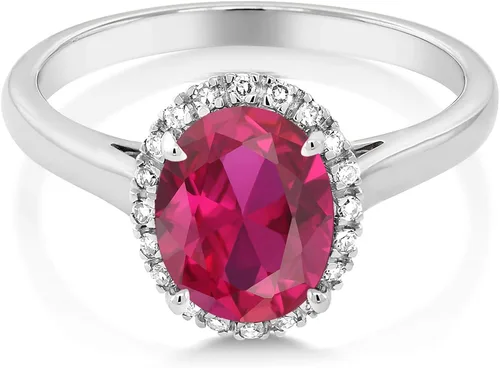 Miniatura 2 de Gem Stone King Anillo de compromiso para mujer de oro blanco de 10 quilates con rubí y diamantes creados