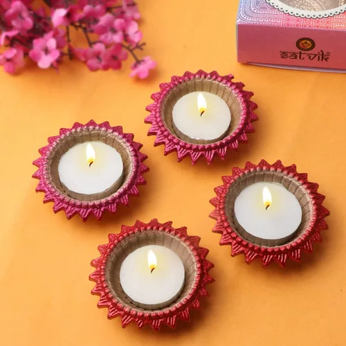 Miniatura 2 de SATVIK 12 piezas Multicolor Surya Metal Diya Floral Lotus Flower Shape Tea Light Holder Lámpara de aceite Navidad Interior Hogar Mandir Pujan Pooja