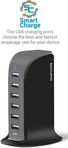 Miniatura 4 de Aduro - Estación de carga de 6 puertos USB 40W de escritorio, para iPhone, iPad, tabletas y smartphones con Smart Flow