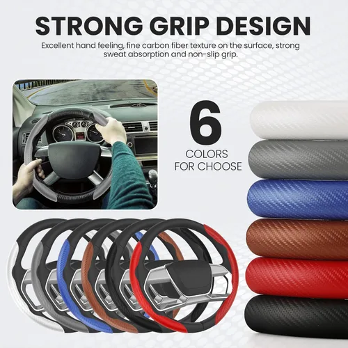 Miniatura 5 de GSPSCN Funda de volante universal de fibra de carbono para automóvil, antideslizante, diseño de mariposa, funda de volante no deslizante segmentada