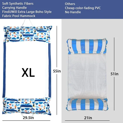 Miniatura 7 de FindUWill Paquete de 2 flotadores de tela para piscina, hamacas inflables de agua, tumbona grande XL para adultos Sirena T-verde y azul