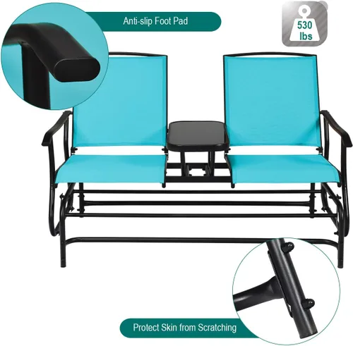 Miniatura 7 de Giantex Banco Mecedor para Patio con Marco de Metal, Mesa Central de Vidrio Templado, Asiento Mecedor Doble para Balcón, Jardín, Lado de la Piscina