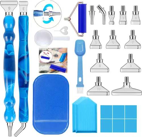 Miniatura 21 de Sttargxing Kit de 28 bolígrafos de pintura de diamante, 13 puntas de acero inoxidable con 12 arcilla, accesorios de pintura de diamante 5D, repuesto