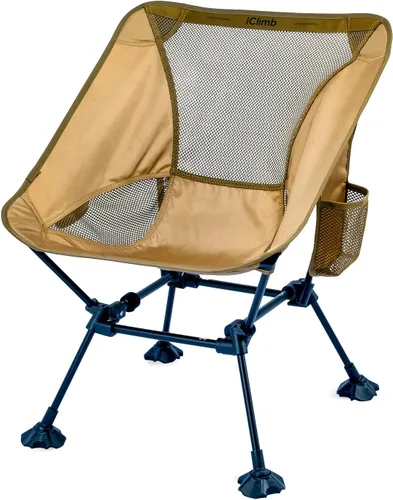 Miniatura 16 de iClimb Silla de camping ultraligera compacta plegable para playa con pies grandes antihundimiento y soporte de espalda con cuerda