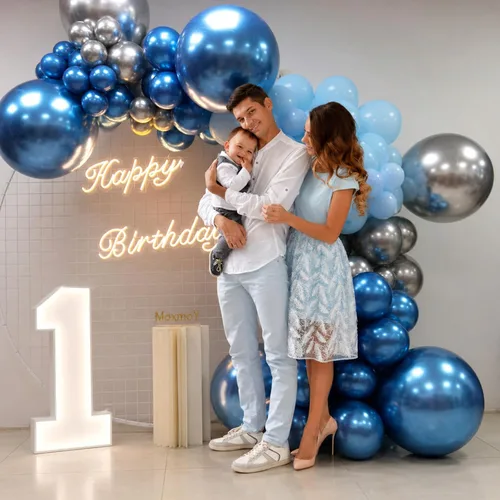 Miniatura 5 de Togvu Globos Azul Metálico Plateado, 60 Piezas de 12 Pulgadas Globos Cromados Azul Blanco con Globos Plateados Globos de Confeti con Purpurina