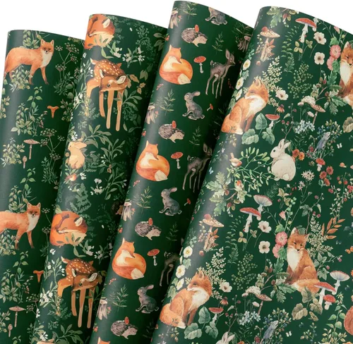 Miniatura 12 de WRAPAHOLIC Hoja de papel de regalo de Navidad, 12 hojas de diseño de árbol de Navidad rosa y casa, plegada plana con 12 etiquetas de regalo