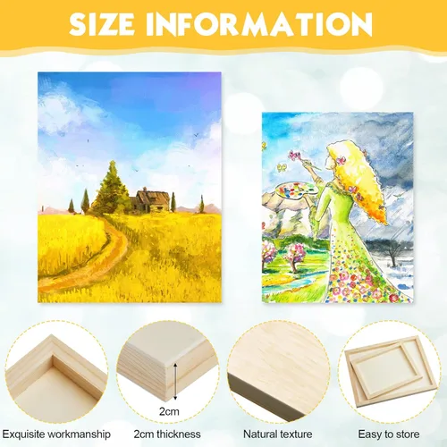 Miniatura 3 de Paquete de 16 tableros de lienzo de madera sin acabar, paneles de pintura de madera en blanco a granel para tableros de cuna profunda, pintura