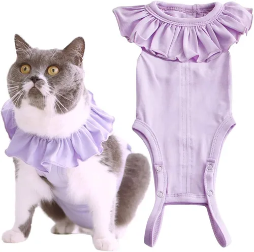 Miniatura 15 de Traje de recuperación para gatos para heridas abdominales y enfermedades de la piel, camisa quirúrgica transpirable de recuperación después