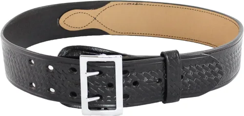 First Class Cinturón de cuero Sam Browne para policía, sheriff y seguridad con forro de cuero, 2.25 pulgadas de ancho liso y tejido de canasta
