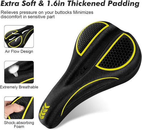 Miniatura 7 de Cojín de asiento de bicicleta acolchado de gel extra suave y cómodo para hombres y mujeres, cómodo, con pelotón estacionario, ejercicio, bicicletas